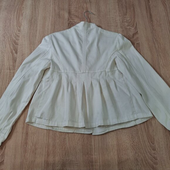 Vintage Soft White Babydoll Peplum Utility Jacket Sz L Cotton Cozy Casual - Picture 4 of 8